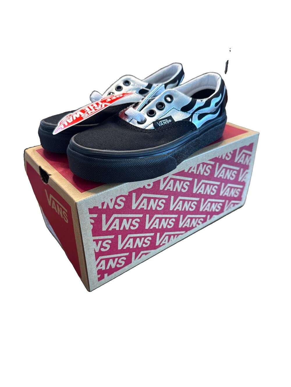 Vans Kid's Era Metallic Flame Black Silver Kids Size 13 K